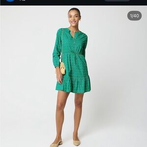 J. Crew Green Floral Tie-Waist Mini Dress